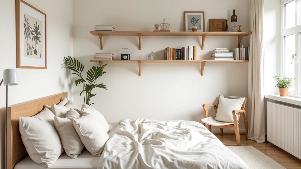 Organized bedroom storage with decluttered shelves and containers