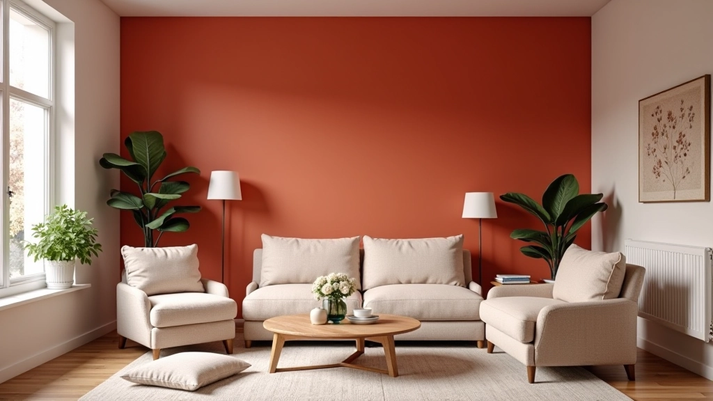 Finished accent wall in rich jewel tone creating dramatic focal point in completed room with furniture and decor