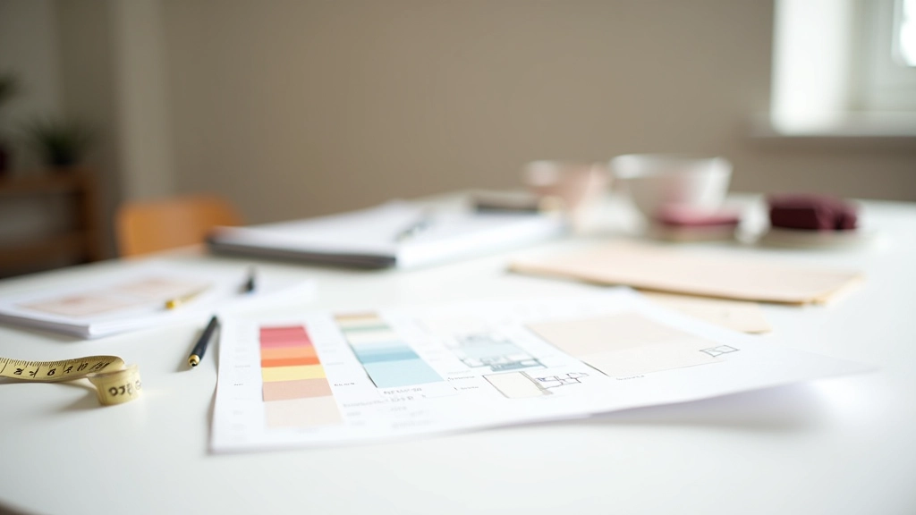 Design consultation materials including color samples and textile swatches for home planning