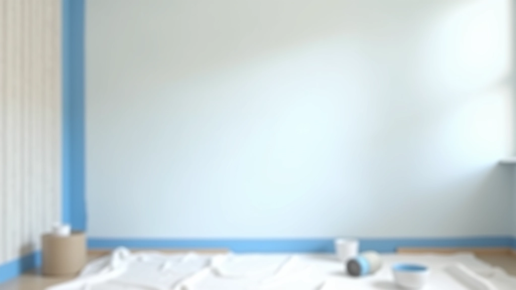 Room with painter's tape applied to edges, drop cloths on floor, and supplies organized neatly